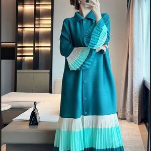 Teal Pleated Long Dress